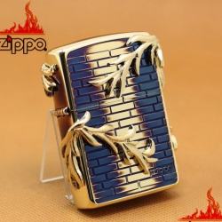 Zippo Chính Hãng Màu Vàng Đốt Đúc Hình Cành Liễu Nổi - Mã SP: ZPC1116