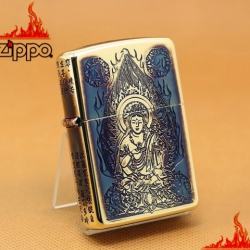 Zippo Chính Hãng Màu Vàng Đốt Khắc Hình Phật Cùng Tâm Kinh - Mã SP: ZPC1123