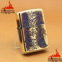 Zippo Chính Hãng Màu Vàng Đốt Khắc Hình Thanh Long - Mã SP: ZPC1112