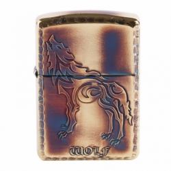 Zippo Chính Hãng Màu Vàng Đốt Khắc Họa Tiết Sói Hú Vỏ Dày Armor - Mã SP: ZPC1068