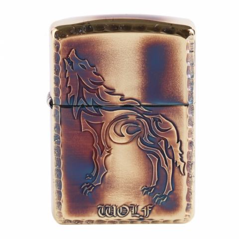 Zippo Chính Hãng Màu Vàng Đốt Khắc Họa Tiết Sói Hú Vỏ Dày Armor