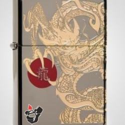 ZIppo Chính Hãng Màu Xám Khắc Rồng Vàng Chữ Long - Mã SP: ZPC1050