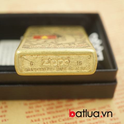 Zippo chính hãng phiên bản chiến tranh việt nam mầu vàng chạm khắc hình bản đồ