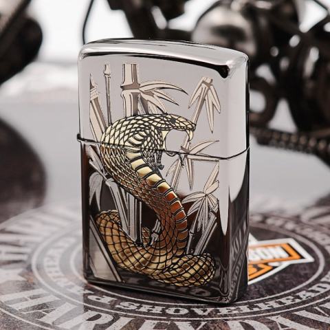 Zippo Chính Hãng Phiên Bản Hàn Quốc Gold Cobra  (Black Ice)