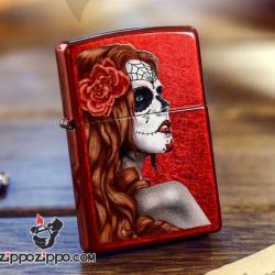 Zippo Chính Hãng Phiên Bản Hàn Quốc Màu Đỏ In Hình Cô Gái Ma - Mã SP: ZPC01055