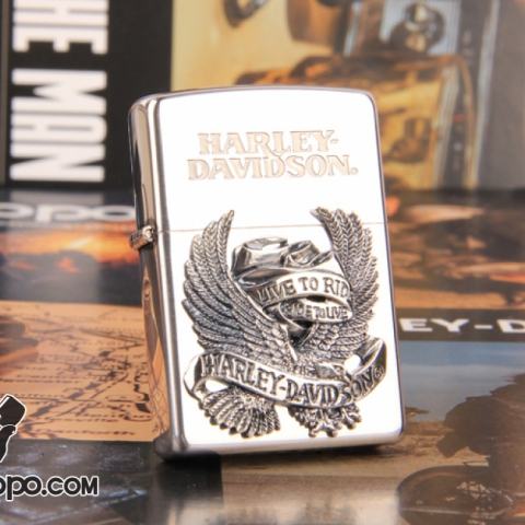 Zippo Chính Hãng Phiên Bản Harley Davidson Chim Ưng Live To Ride Màu Bạc