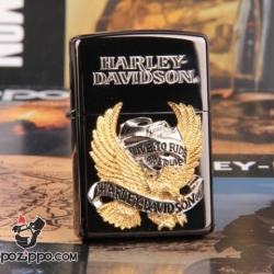 Zippo Chính Hãng Đen Harley Davidson Chim Ưng Mạ Vàng Live To Ride - Mã SP: ZPC1011
