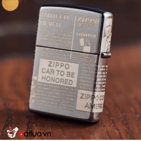 Zippo khắc Laser hình ảnh hình những bài báo nổi tiếng viết về lịch sử Zippo