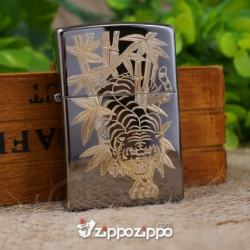 Zippo Màu Đen Bóng Chạm KHắc Hình Hổ Nguyên Con - Mã SP: ZPC1517