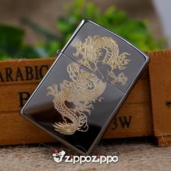 Zippo Màu Đen Bóng Chạm KHắc Hình Rồng Mạ Vàng - Mã SP: ZPC1510