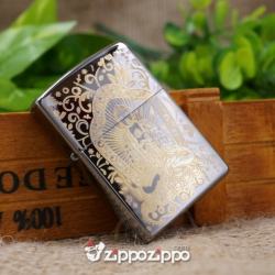 Zippo Màu Đen Bóng Khắc Phật Mạ Vàng - Mã SP: ZPC1498