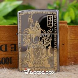 Zippo MÀu đen Bóng KHắc Quan Vân Trường Mạ VÀng - Mã SP: ZPC1513