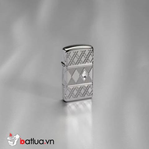 Zippo Slim Armor họa tiết kim cương gằn viên pha lê trắng