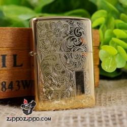 Zippo vàng bóng khắc hoa văn